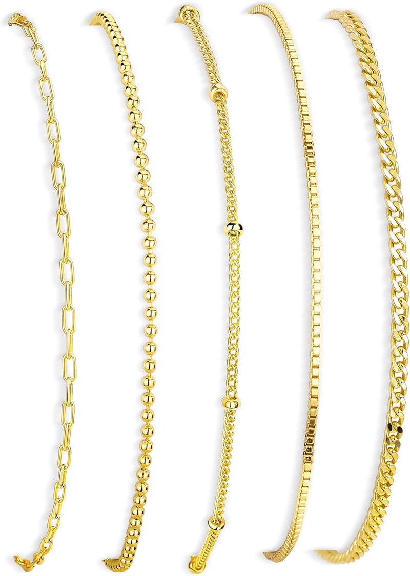 Poxtex Gold Bracelets Set for Women Stack, Dainty Thick Bracelets Stack for Women Trendy, Simple Thin Gold Plated Cuff Stackable Bracelets With Beaded Cuban Paperclip Snake Rope Bangle Hand Chain Jewelry Gifts for Women Non Tainish - Image 1